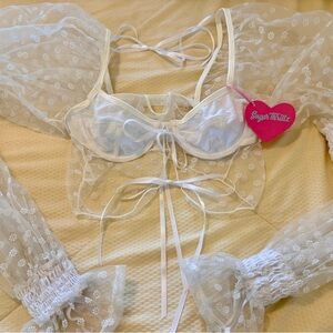 Sugar Thrillz Dolls Kill White Sheer Flower Print Crop Corset Top NEW